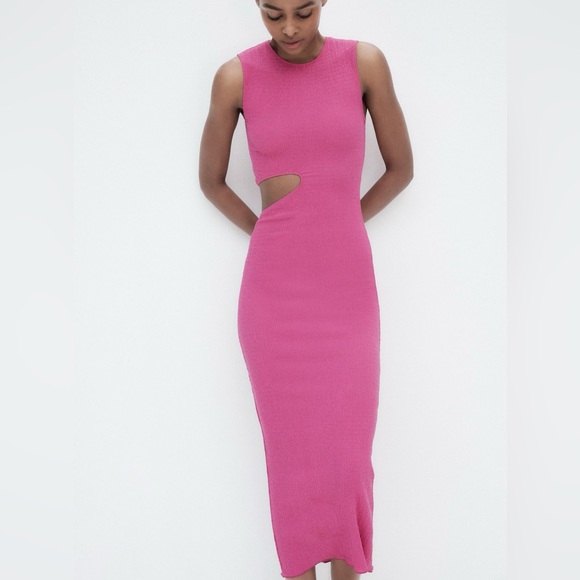 Zara Cutout Textured Dress - Fuchsia - Picture 4 of 8